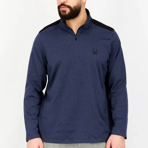 SPYDER Active 1/4 Zip Performance Pullover Sweater Stretch Blue Men's - Picture 1 of 6